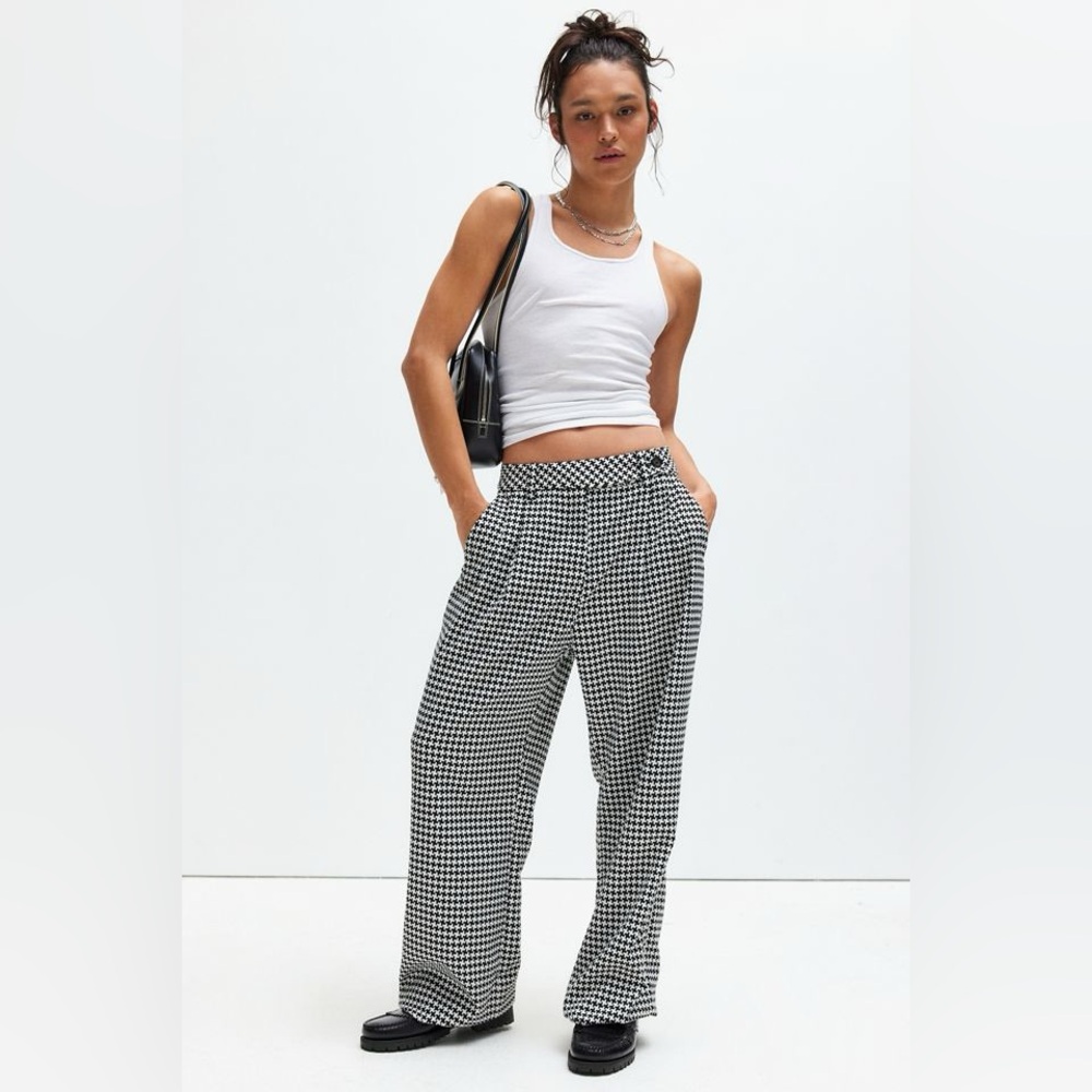 Wildfang Black and White Houndstooth Wide Leg Trousers
